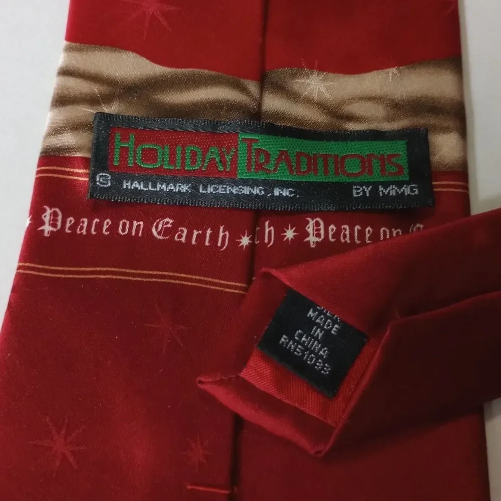 Holiday Traditions Hallmark Peace on Earth Nativity Silk Red Christmas Necktie